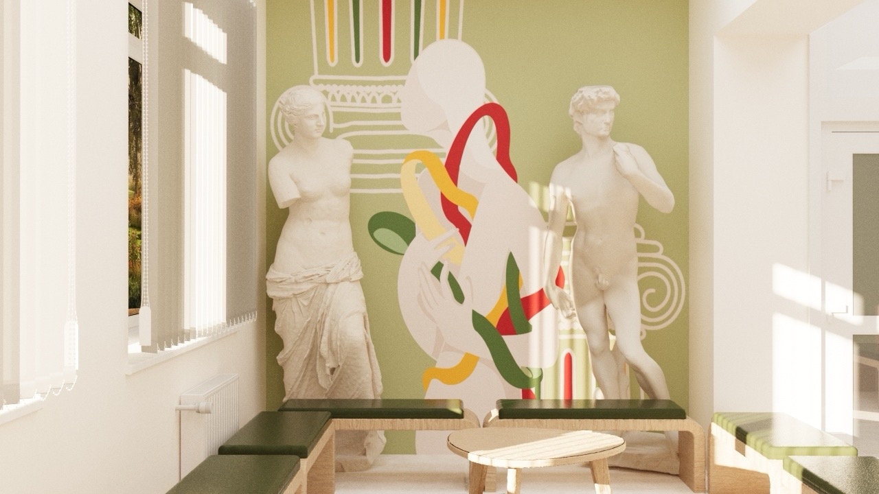  Дизайн-проект входной группы первого этажа и гардероба детской художественной школы.